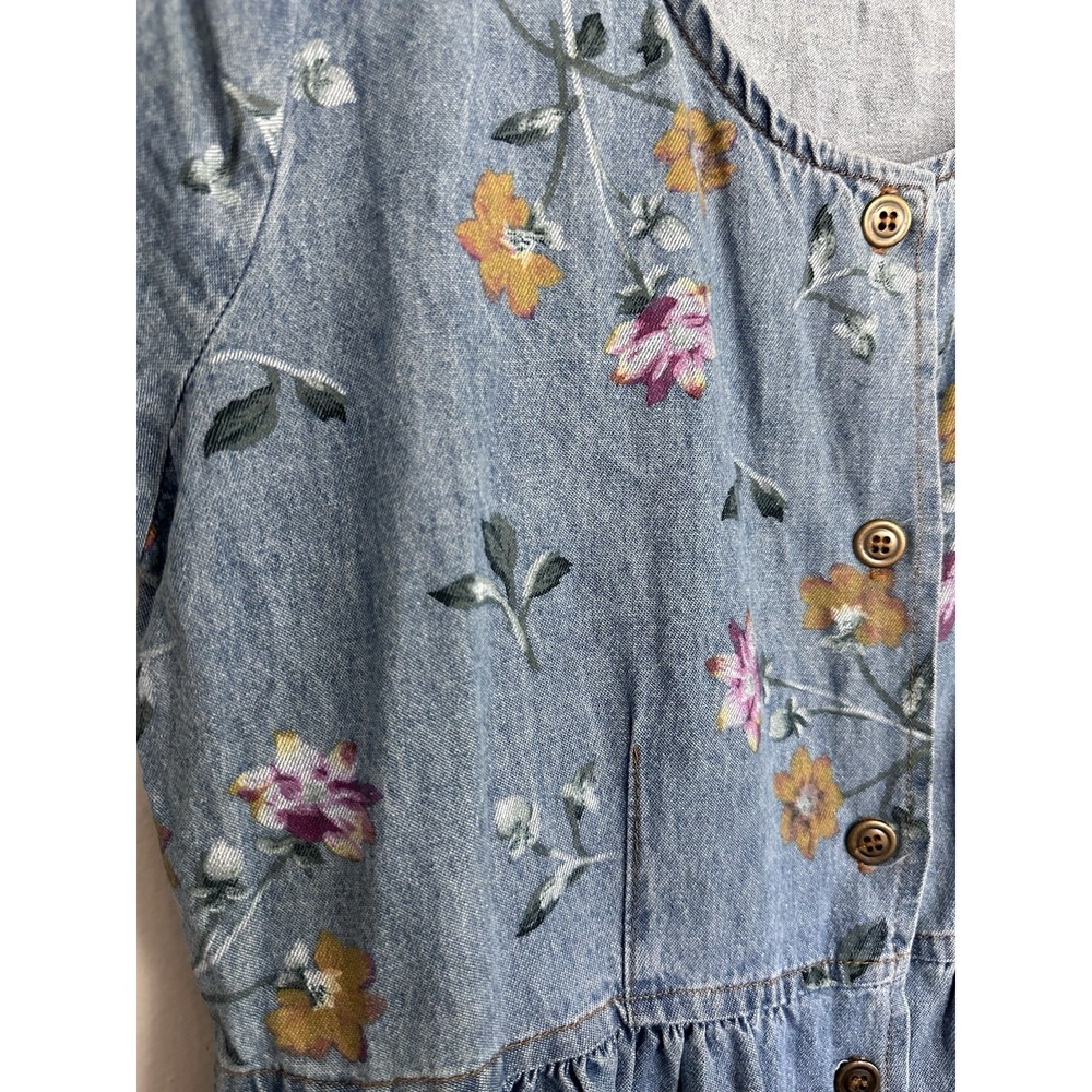 VTG 90s Studio Ease Floral Denim Dress Size 10 Blue Denim Floral Button Prairie - Picture 6 of 16